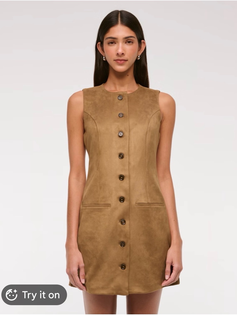 NWT Abercrombie & Fitch Faux Suede Button Front Mini Dress Medium Tall Camel